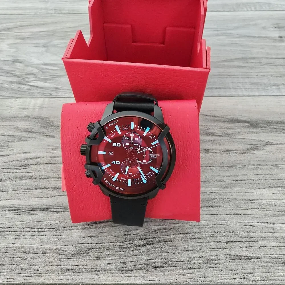 Diesel Chronograph Griffed Black Leather Strap Watch 46mm DZ4519